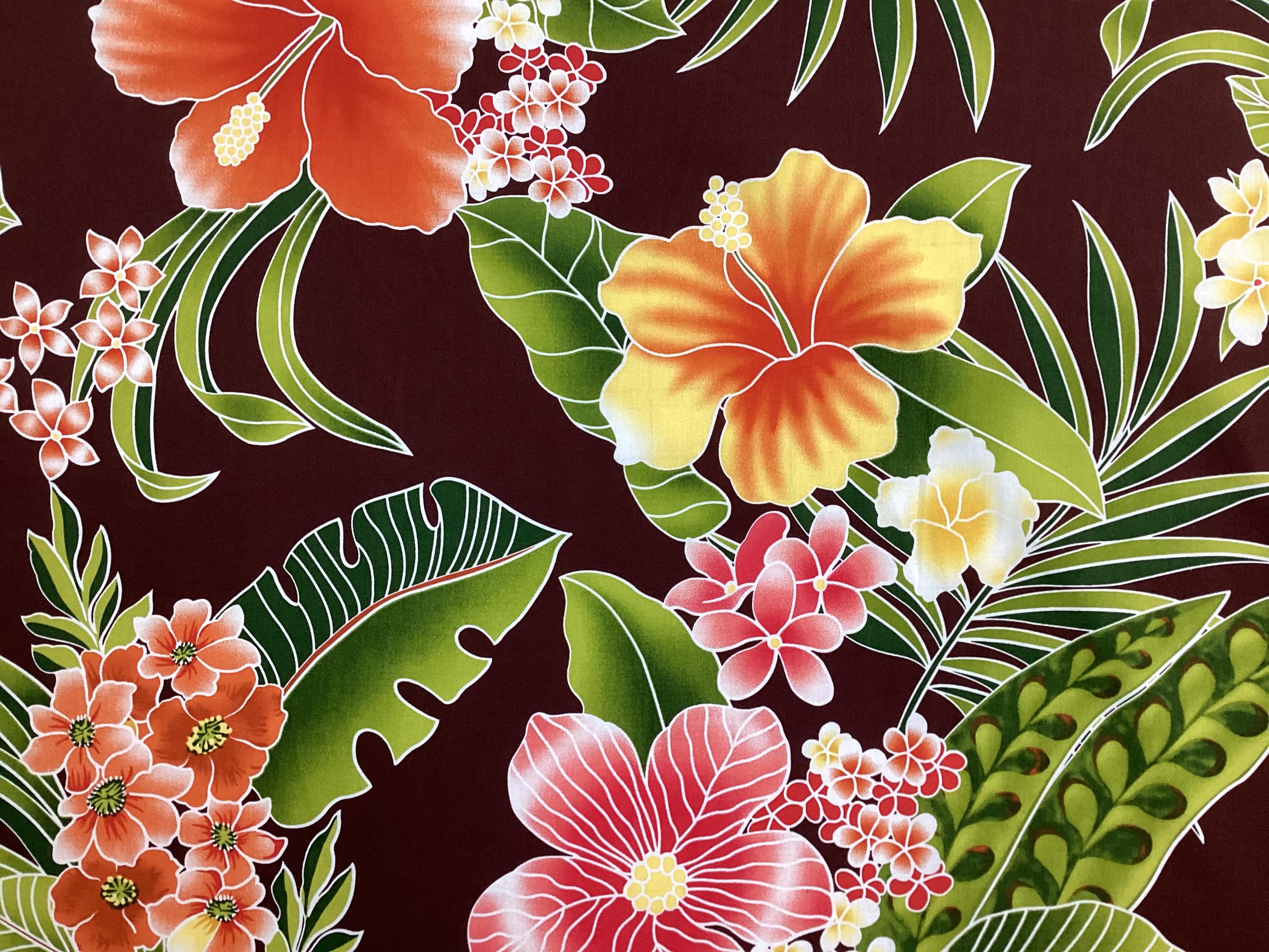 Beautiful Tropical Hawaiian Print Fabric in Chocolate Brown