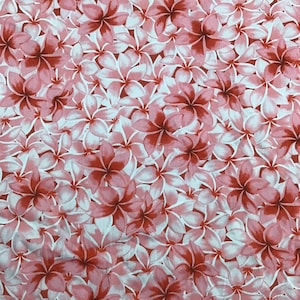 Red Plumeria Flowers Hawaiian Print Fabric 100% Cotton sold by the yard   (Yardage Available)