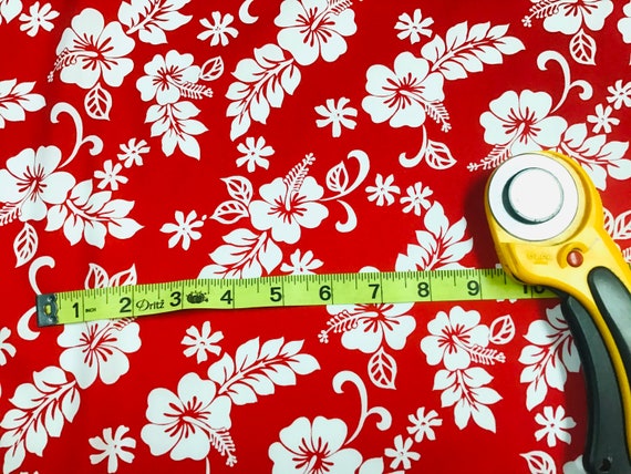 Red Classic Hawaiian Print Fabric 100% Cotton Sold by the Yard