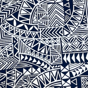 SALE! Navy Blue Tribal Hawaiian Print Fabric Sold by the Yard Poly Cotton