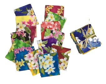 Plumerias Galore Hawaiian Print Fat Quarter Bundle 3 1/2 Yards (14 pieces) No Duplicates