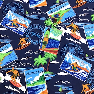 Cartolina blu navy Design Tessuto stampa hawaiana 100% cotone Venduto tagliato a misura