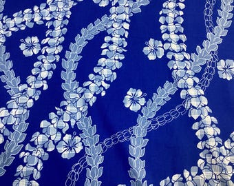 Hawaii Fabric, Island Palaka Leis on Royal Blue, by the Half or