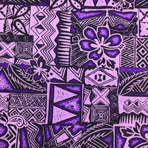 Poly Cotton Tapa Design Hawaiian Print Fabric in Purple Sold by the Yard