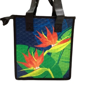 Small Insulated Hot or Cold Reuseable Hawaiian Print Bag Bird of Paradise