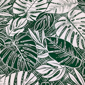 Schöner Tropischer Hawaiischer Druck in Grüner Hintergrund Poly Cotton (Nähgarn erhältlich)