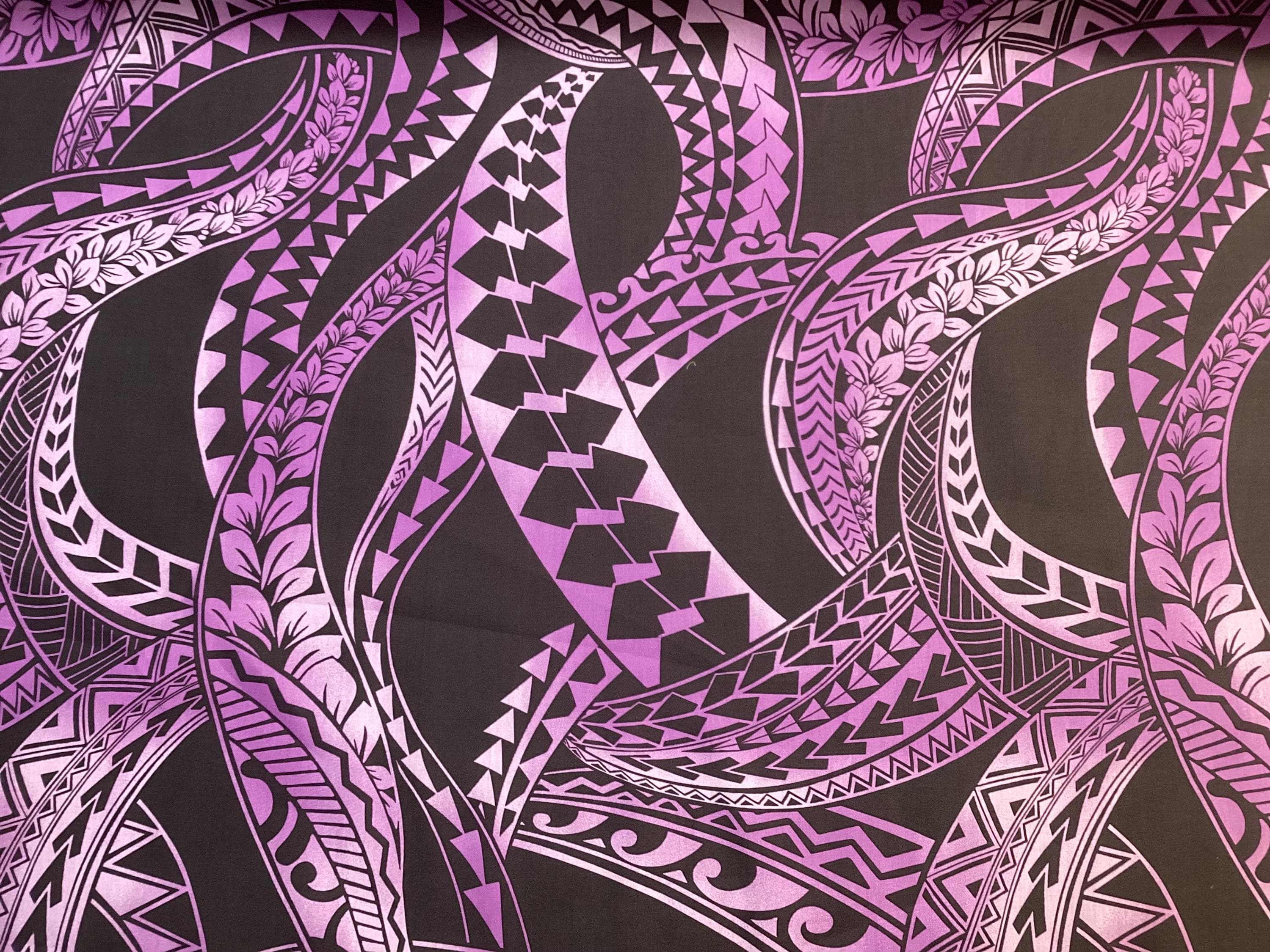 Purple/lavender Swirly Tribal Hawaiian Print Fabric in 100% Cotton