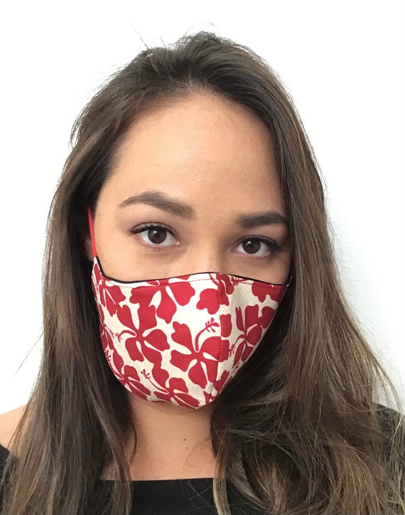 Maschera Facciale Con Stampa Hawaiana Plumeria Nera Reversibile (tripla Fodera) - Italia - Foto 2