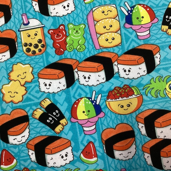 Fun Musubi Hawaiian Print Fabric 100% Cotton Sold by the Yard