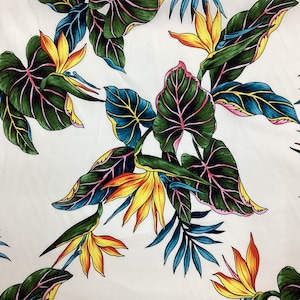 Tropical Bird of Paradise on Cream Background Hawaiian Print Fabric in 100% Cotton Sold by the Yard