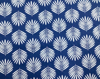 Gray on Navy Blue Hawaiian Print Poly Cotton Fabric Sold by the Yard