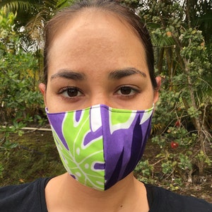 Hawaiian Print Purple Tiare Flower Face Mask One Size fits Most