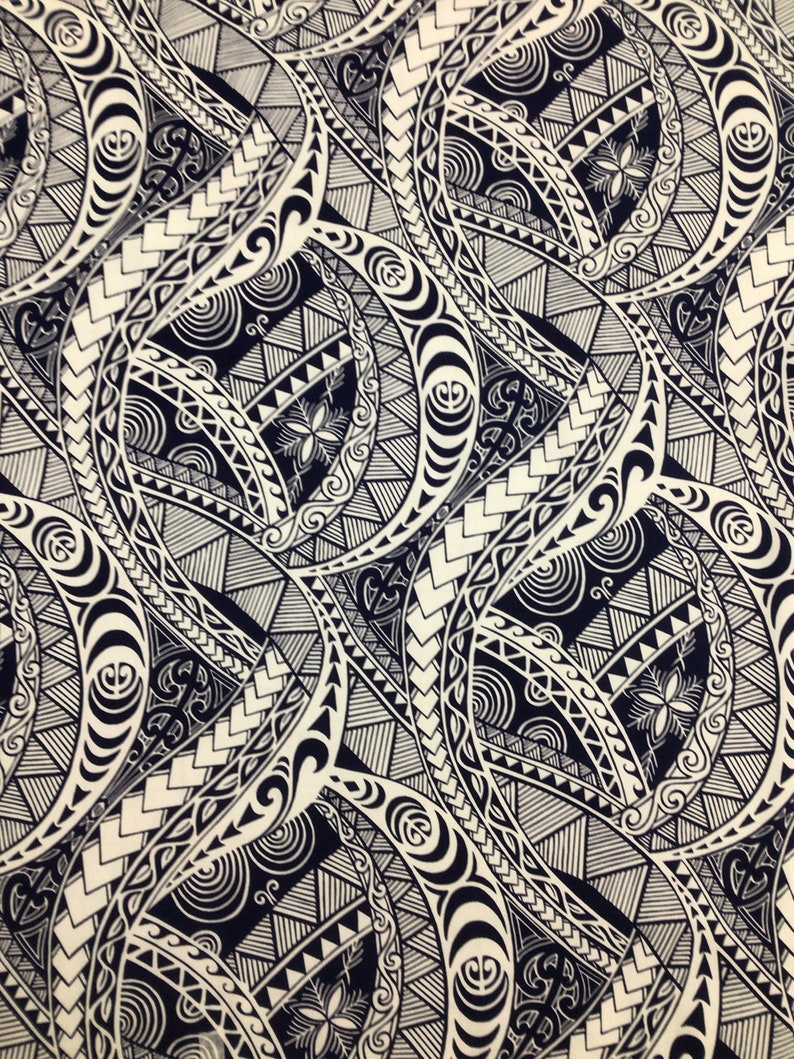 Navy Blue Tribal Hawaiian Print Fabric in 100% Cotton Sold by | Etsy