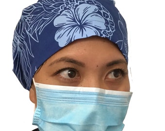 Buy 5 Get one FREE! Euro Style Handmade Hawaiian Print Nurses Cap Unisex Adult One Size Fits All