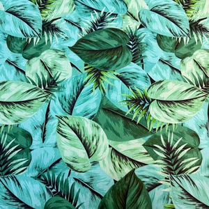 Tropische Blätter Design Hawaiian Print Stoff Baumwolle in Sage Grün Hintergrund Verkauft lose 100% Baumwolle