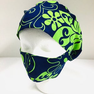 Kaufe 5 und erhalte eine GRATIS! Euro Style Hawaiian Print Krankenschwestern Scrub Cap mit Knopf OPTION Erwachsene Einheitsgröße