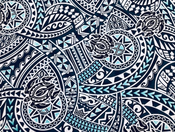 Turquiose and Navy Blue With Honu (turtle) Tribal Hawaiian Print