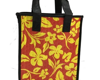 Small Insulated Hot or Cold Reuseable Hawaiian Print Bag Tropical Flowers