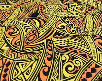Yellow and Orange Triball Hawaiian Print Fabric 100% Cotton Sold