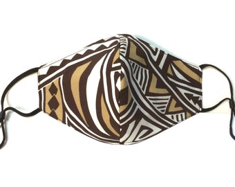 Brown Tribal Hawaiian Print Face Mask (triple lined) One Size fits All