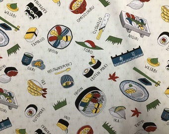 VERKOOP!!  Sushi Oosters Design in Katoen (Yardage Beschikbaar)