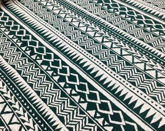 Forest Green Tropical Tattoo Tribal 100% Cotton Hawaiian Print Sold by the Yard