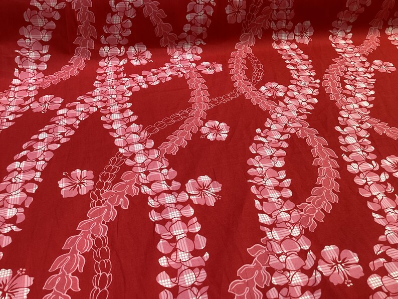 Red Palaka With Tropical Leis Hawaiian Print Fabric 100% Cotton Sold by ...