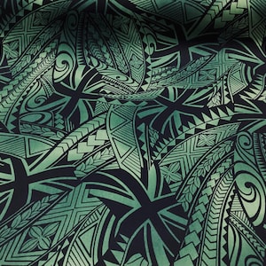 Green Hawaiian Tribal 100% Cotton Hawaiian Print Fabric Sold by the Yard