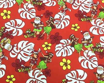 Hawaiian Christmas Fabric in Red 100% Cotton Fabric sold by the Yard