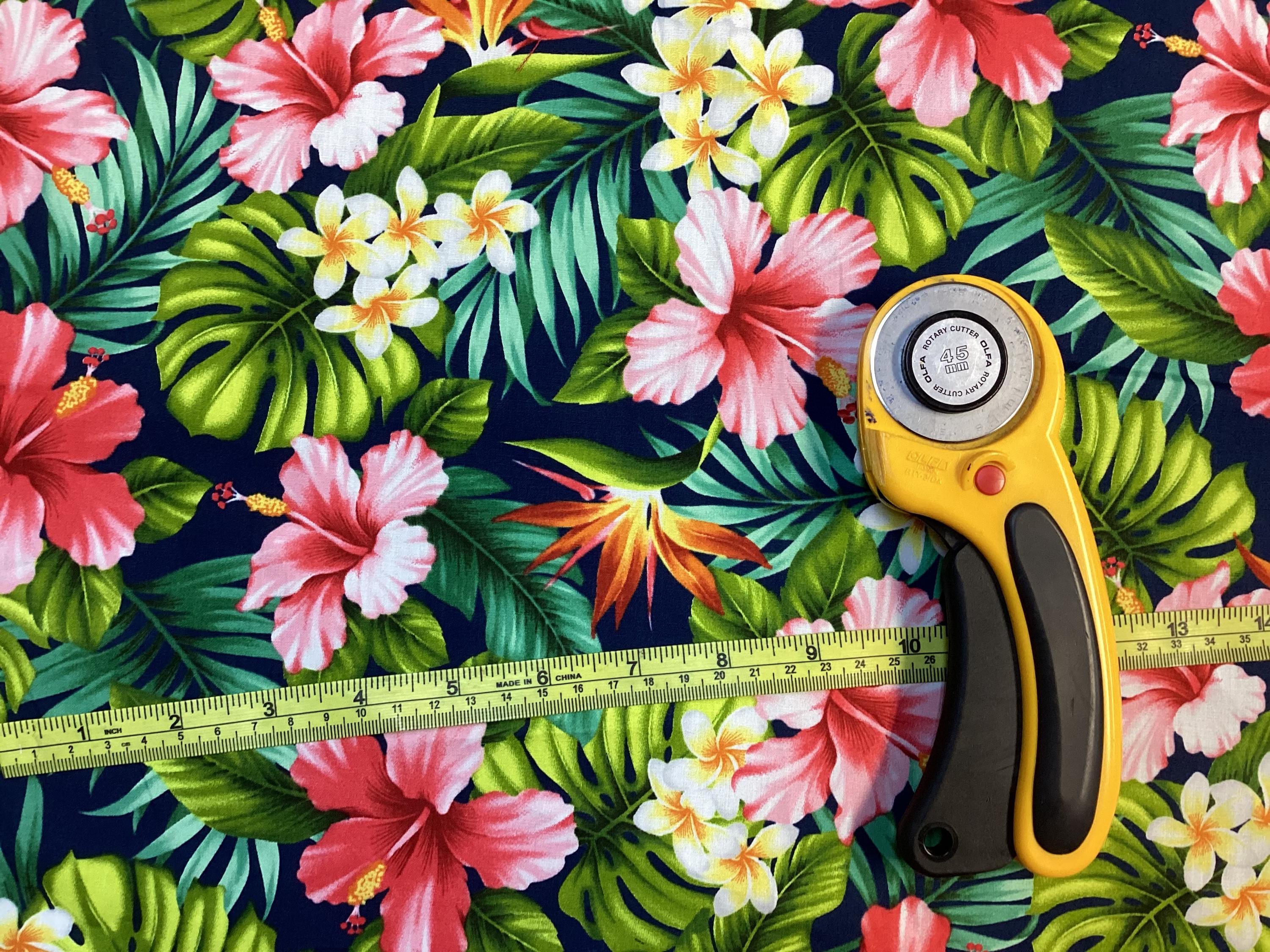 Tropical Hibiscus, Bird of Paradise and Plumeria Flowers on Navy