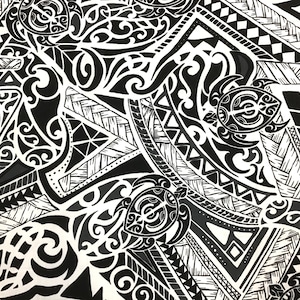 Black and White Honu Turtles Tribal Poly Cotton Hawaiian Print Fabric Sold by the Yard Poly Cotton