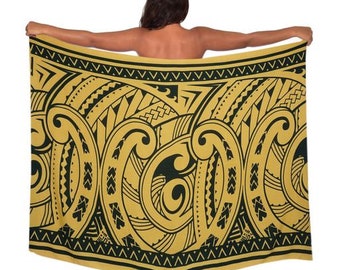 ¡Compra 5 y llévate uno GRATIS! Pareo ligero de diseño Tonga en amarillo/negro, 100% rayón, para la playa.