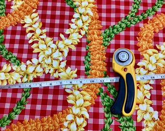 Beautiful Flower Leis on Printed Red Palaka Hawaiian Print 100
