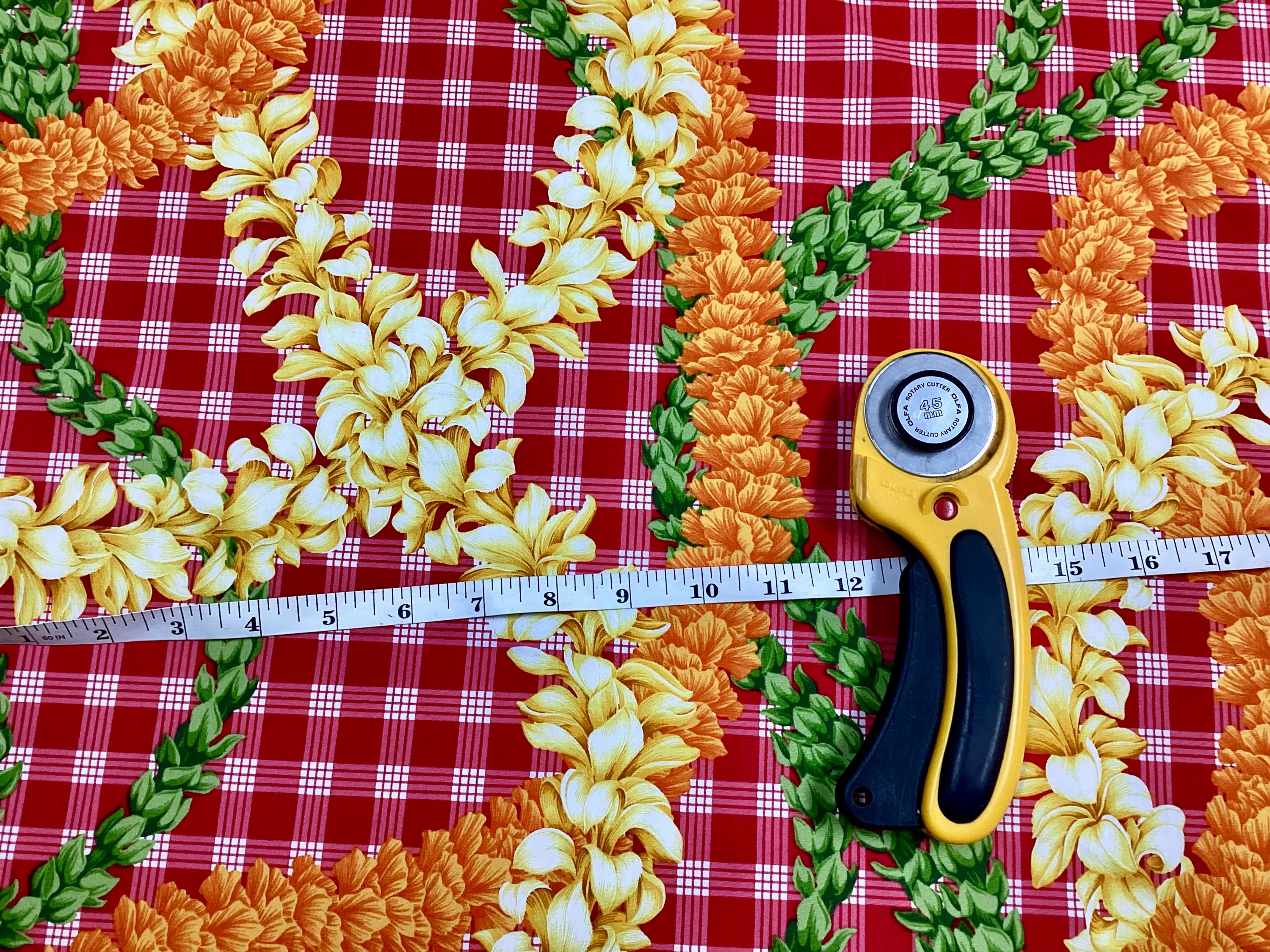 Beautiful Flower Leis on Printed Red Palaka Hawaiian Print 100