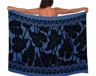 Kaufen Sie 5, erhalten Sie eine GRATIS! Leichte Taro mit Bordüren in Französisch Blau / Schwarz Design Pareo (sarong) Lava Lava 100% Rayon Cover up