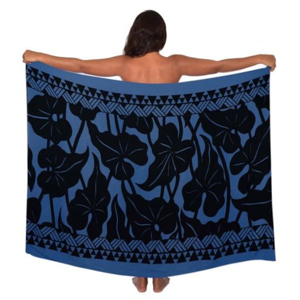 Achetez-en 5, obtenez-en un GRATUITEMENT ! Taro léger avec bordures en bleu français/noir Design Pareo (sarong) Lava lava 100% Rayon Cover up