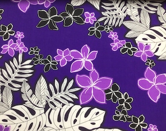 Beautiful Hawaiian Print Fabric in Plum Background Poly Cotton Sold by the Yard Poly Cotton