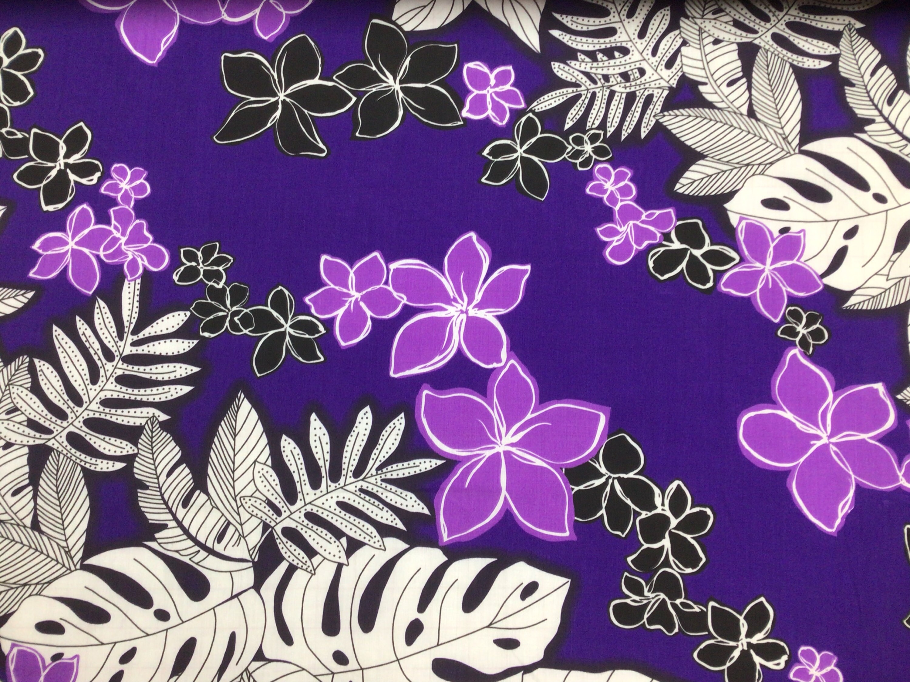 Beautiful Hawaiian Print Fabric in Plum Background Poly Cotton