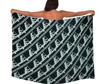 Lightweight Canoe Paddler Black/White Design Pareo (sarong) Lava lava 100% Rayon Beach Cover up Sarong