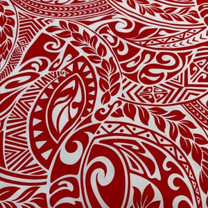 Red and White Classic Tribal Hawaiian Print Fabric Sold by the Yard  Poly Cotton (Yardage Available)