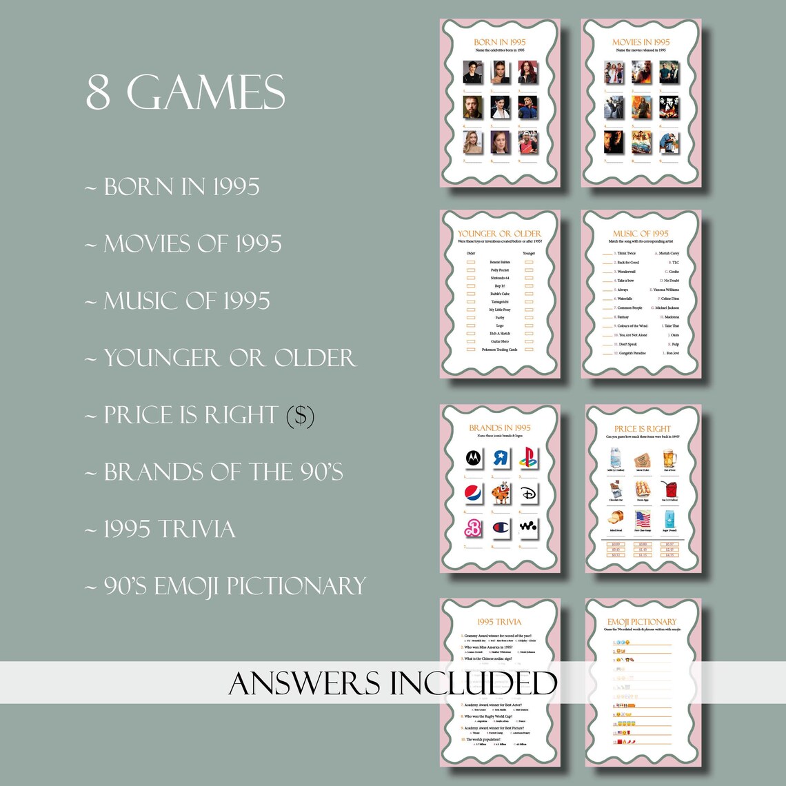 1995 Trivia Printable 30th Birthday Party Quiz Game Back to the 90s ...