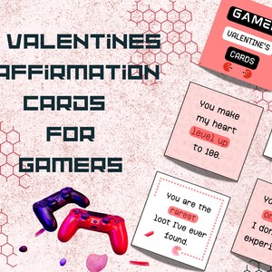 Gamer Valentines Affirmation Druckbare Karten | Valentinstag Affirmationskarten für Videospielrunden | Valentinstag