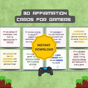 30 Gamer affirmation cards | Printable gamer affirmation cards | Positive gamer mindset | Digital download | Motivation