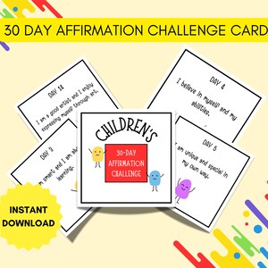30 Day Affirmation Challenge Karten für Kinder | Affirmation Karten zum Ausdrucken | Positive Einstellung | Kinder-Mindset-Challenge
