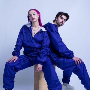 Vintage Style Nylon Half-Zipper Tracksuit Set