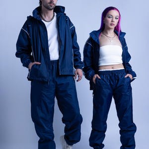 Vintage Unisex Full Zipper Nylon Tracksuit Set with White Piping