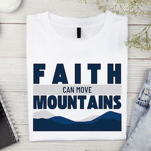 Faith Can Move Mountains Clipart PNG voor sublimatie, stickers, dagboek, tshirts, mokken, Totebags - 300 DPI direct downloaden, bijbelvers