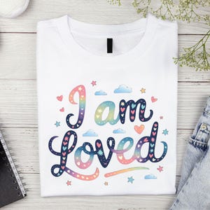 Je suis aimé des cliparts PNG pour sublimation, journaux, porte-clés, sacs fourre-tout, t-shirt, tasse, design élégant - téléchargement immédiat, 300 DPI, conception de coeur