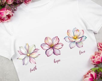 Faith Hope LOVE Png Clipart for Sublimation, Faith Design, Totebags Tshirt, Mugs, Christian Design, Instant Download, 300 DPI Pastel Flowers