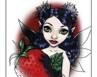 Coloring Book Page / Printable PDF / Strawberry Fairy by Lindsey Cormier